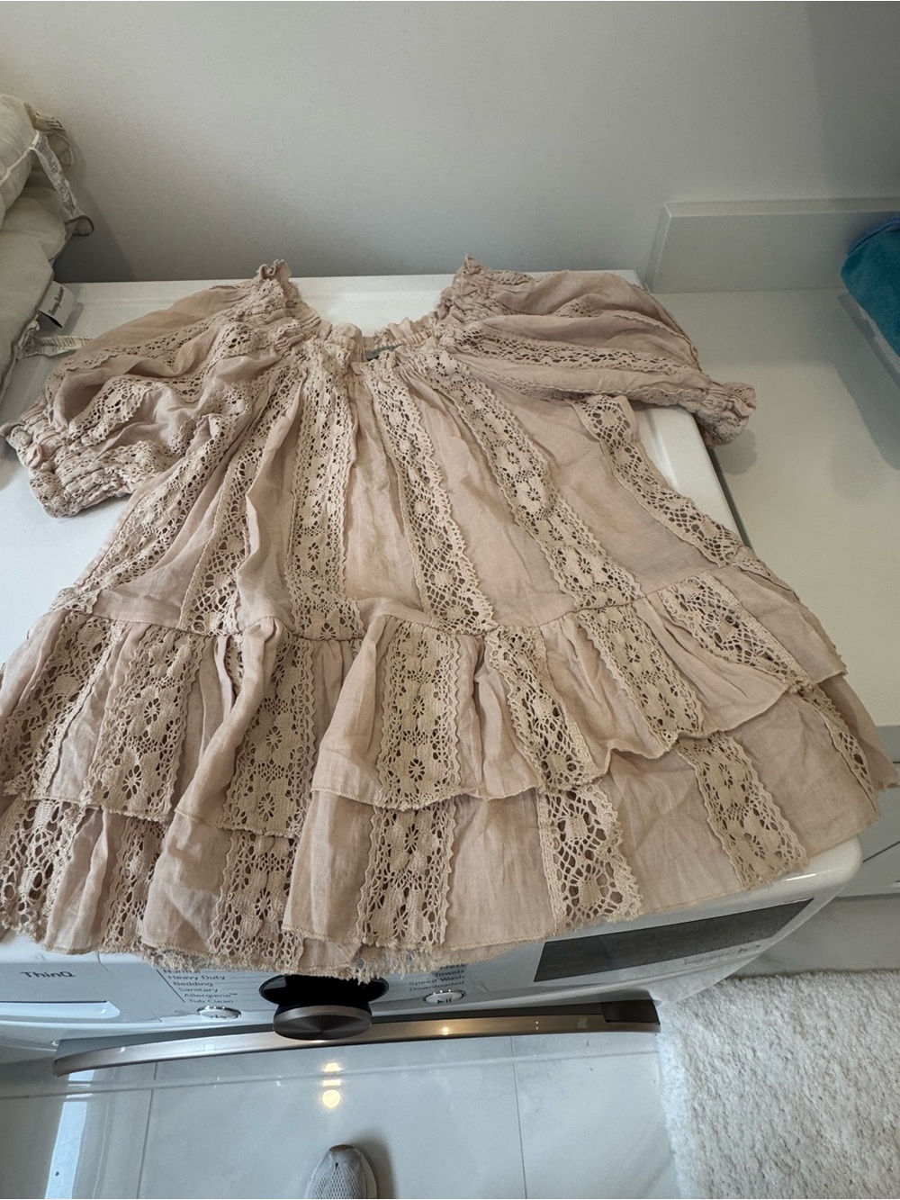 Calypso St. Barth Beige Lace-Tiered Girls Dress
